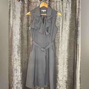 Sandra Darren Faux Warp Dress w/ Ruffle Collar - Gray - Size 8